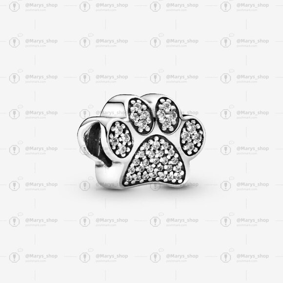 Pandora Dog Paw Print Charm with Clear CZ|Pendant - Picture 1 of 2